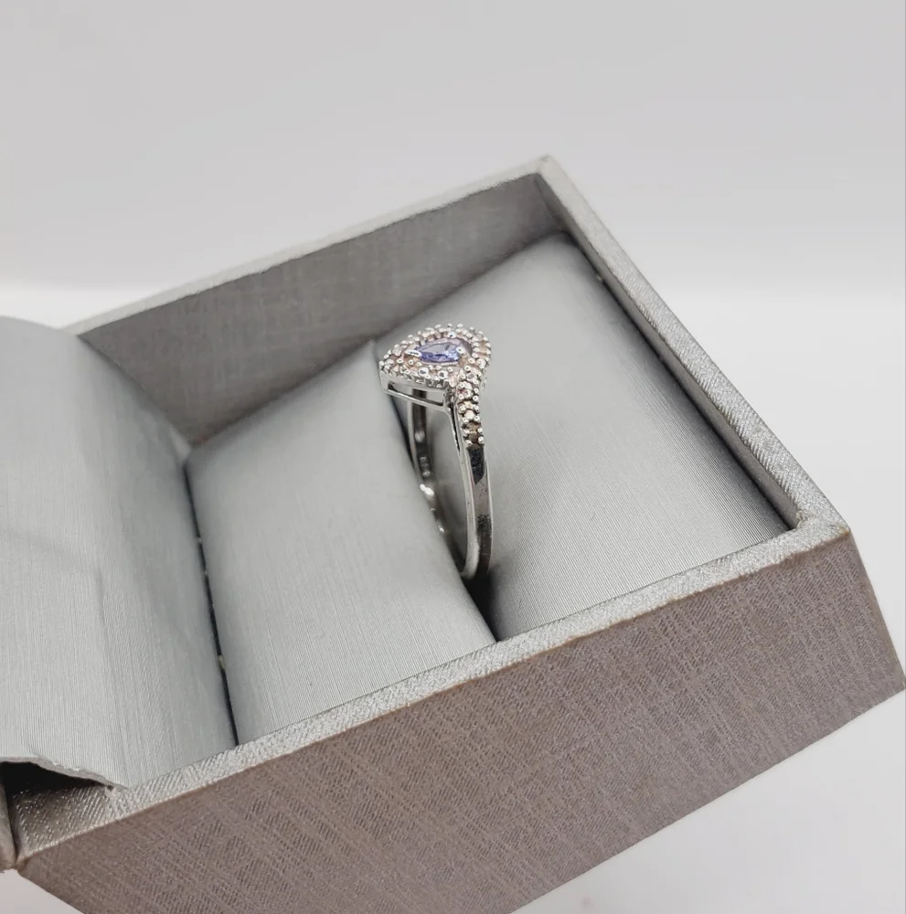 Genuine Pear - Teardrop Tanzanite 925 Sterling Silver Halo Ring